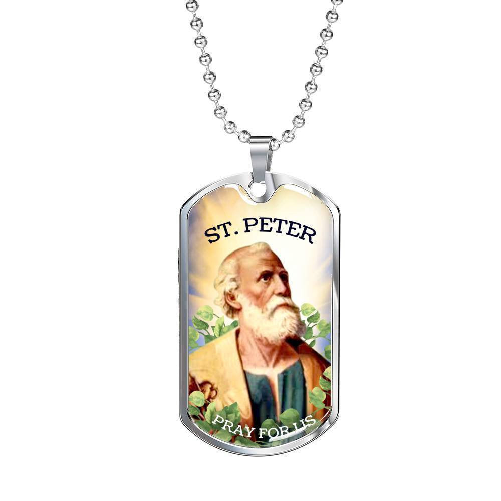 St. Peter Catholic Necklace Dog Tag 24" Chain - Luxury Dog Tag Perfect Gift Idea For Her/Him