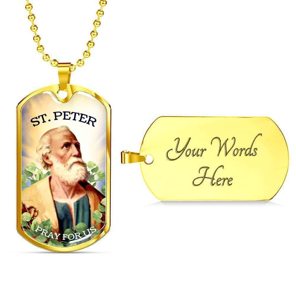 St. Peter Catholic Necklace Dog Tag 24" Chain - Luxury Dog Tag Perfect Gift Idea For Her/Him