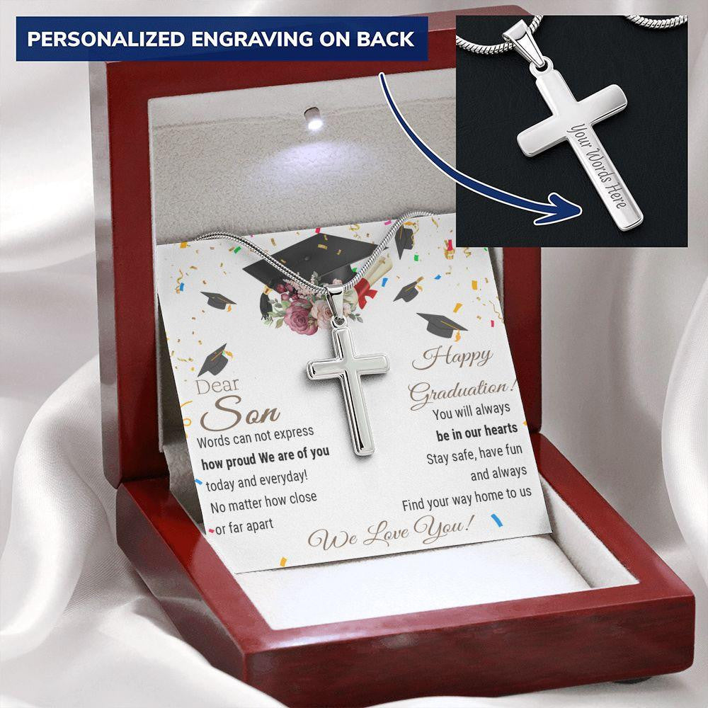 To My Son: Happy Graduation, We Are Of You - Personalized Cross Necklace