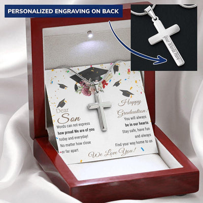 To My Son: Happy Graduation, We Are Of You - Personalized Cross Necklace