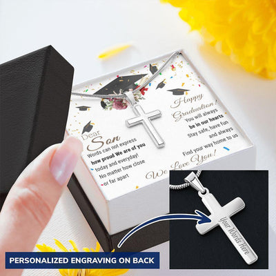 To My Son: Happy Graduation, We Are Of You - Personalized Cross Necklace