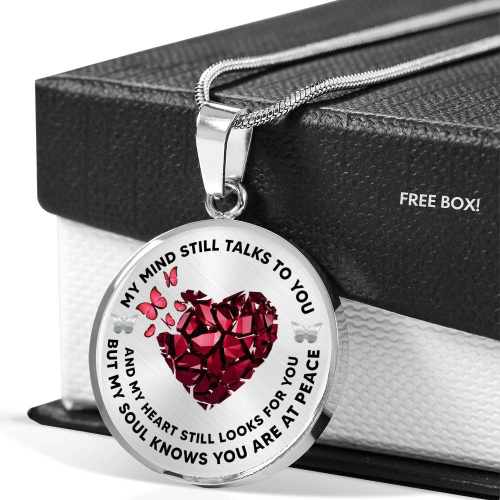 Butterfly Red Heart My Mind Still Talks To You Necklace - Luxury Circle Pendant Necklace Perfect Gift Idea For Her/Him