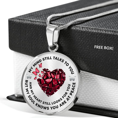 Butterfly Red Heart My Mind Still Talks To You Necklace - Luxury Circle Pendant Necklace Perfect Gift Idea For Her/Him