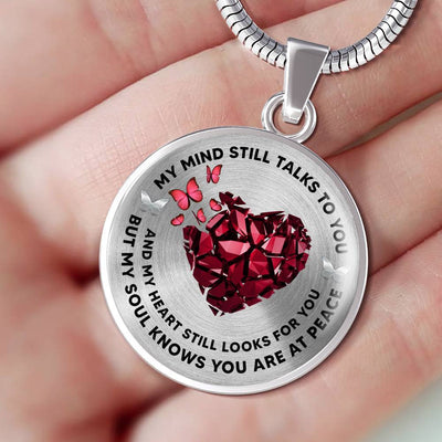 Butterfly Red Heart My Mind Still Talks To You Necklace - Luxury Circle Pendant Necklace Perfect Gift Idea For Her/Him