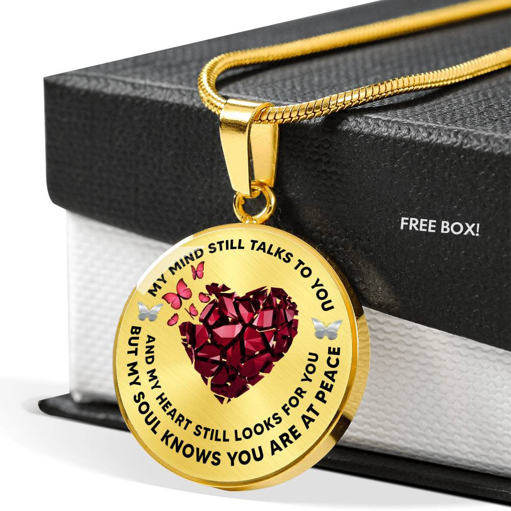 Butterfly Red Heart My Mind Still Talks To You Necklace - Luxury Circle Pendant Necklace Perfect Gift Idea For Her/Him