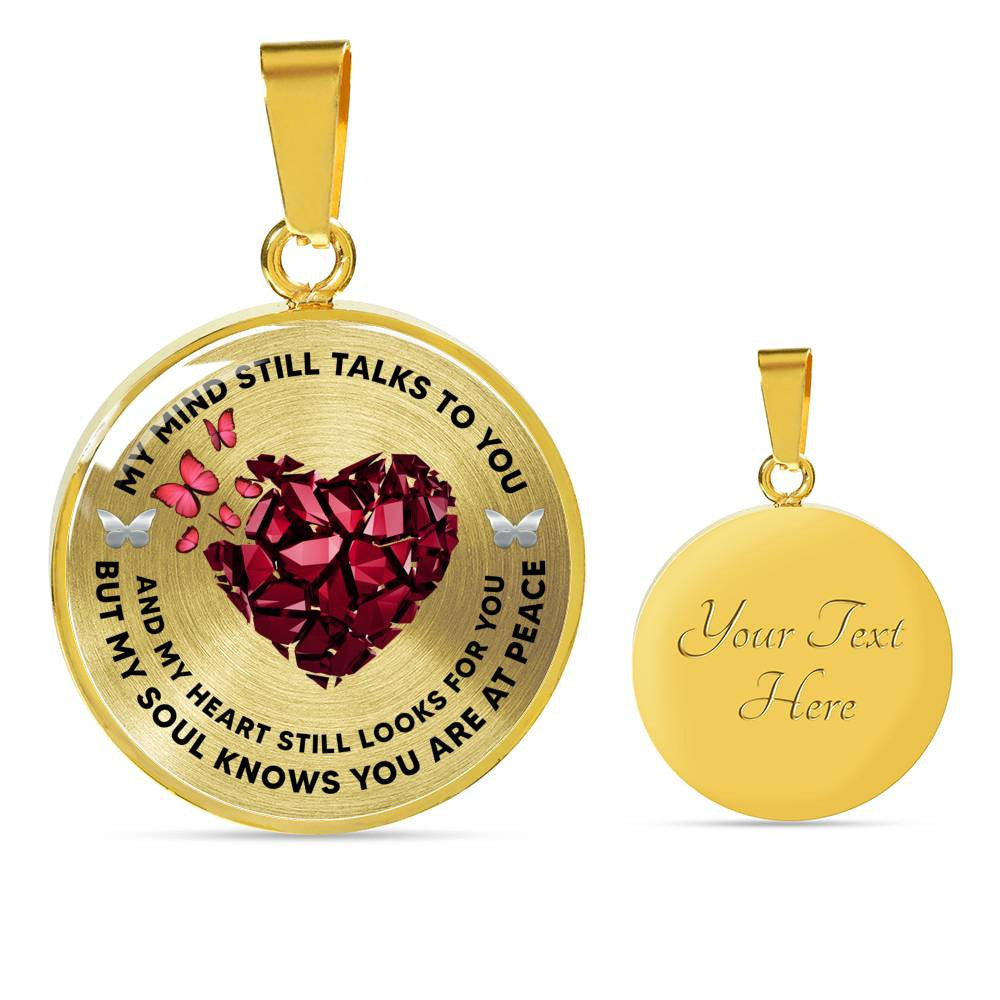 Butterfly Red Heart My Mind Still Talks To You Necklace - Luxury Circle Pendant Necklace Perfect Gift Idea For Her/Him