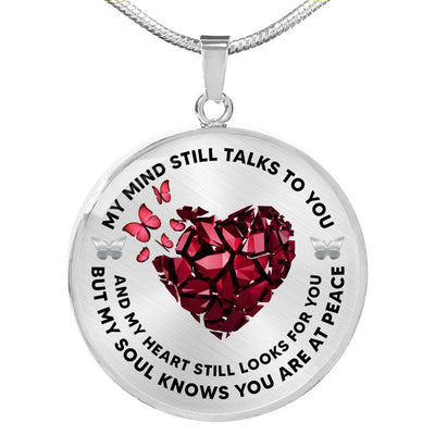 Butterfly Red Heart My Mind Still Talks To You Necklace - Luxury Circle Pendant Necklace Perfect Gift Idea For Her/Him