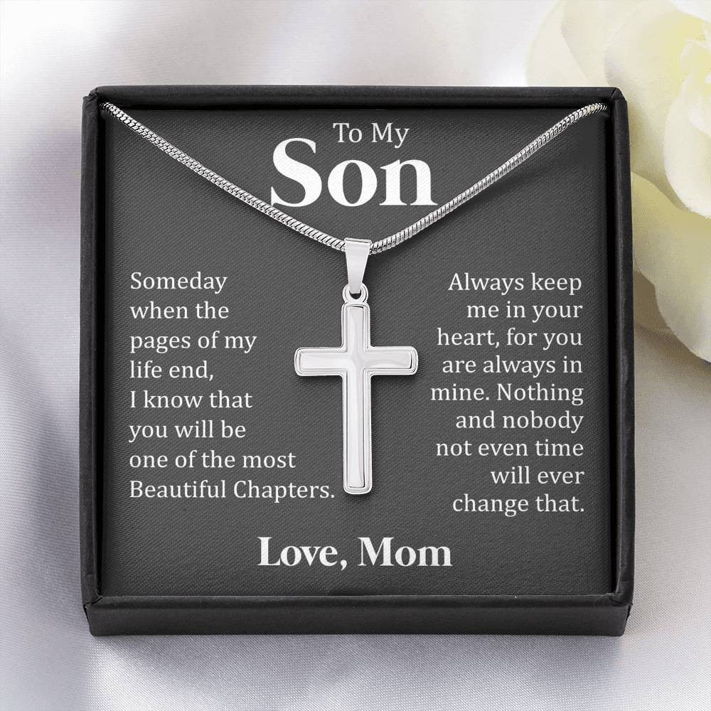 To My Son - Beautiful Chapter -   Cross Necklace Gift From Dad Mom