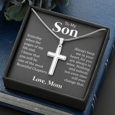 To My Son - Beautiful Chapter -   Cross Necklace Gift From Dad Mom