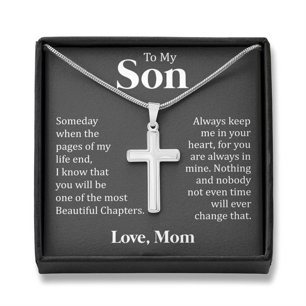 To My Son - Beautiful Chapter -   Cross Necklace Gift From Dad Mom