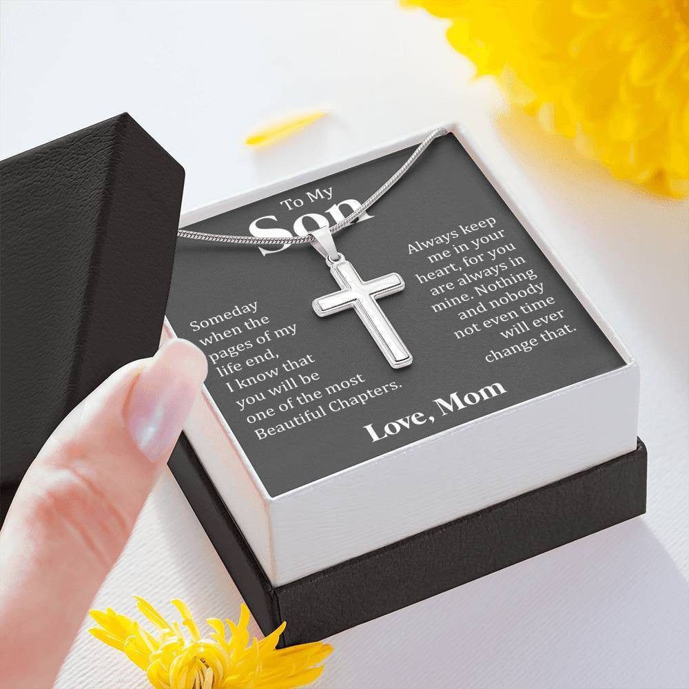 To My Son - Beautiful Chapter -   Cross Necklace Gift From Dad Mom