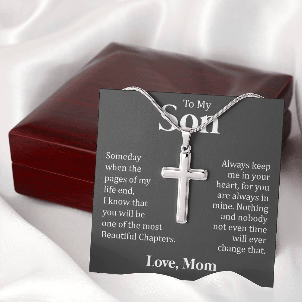 To My Son - Beautiful Chapter -   Cross Necklace Gift From Dad Mom