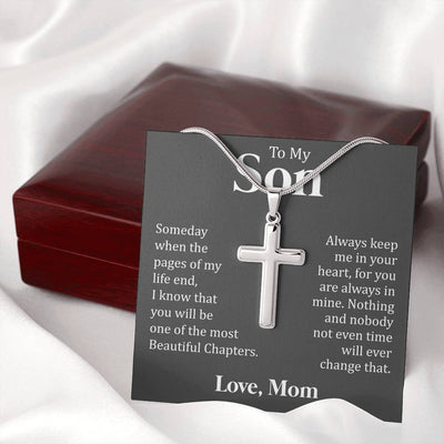 To My Son - Beautiful Chapter -   Cross Necklace Gift From Dad Mom