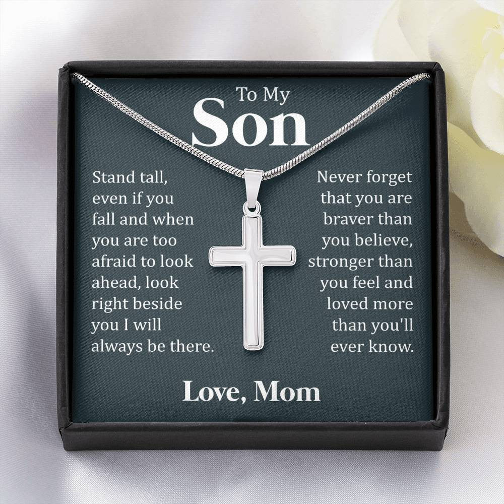 To My Son - I Will Always Be There, Cross Necklace Gift From Dad Mom, Gift To Son