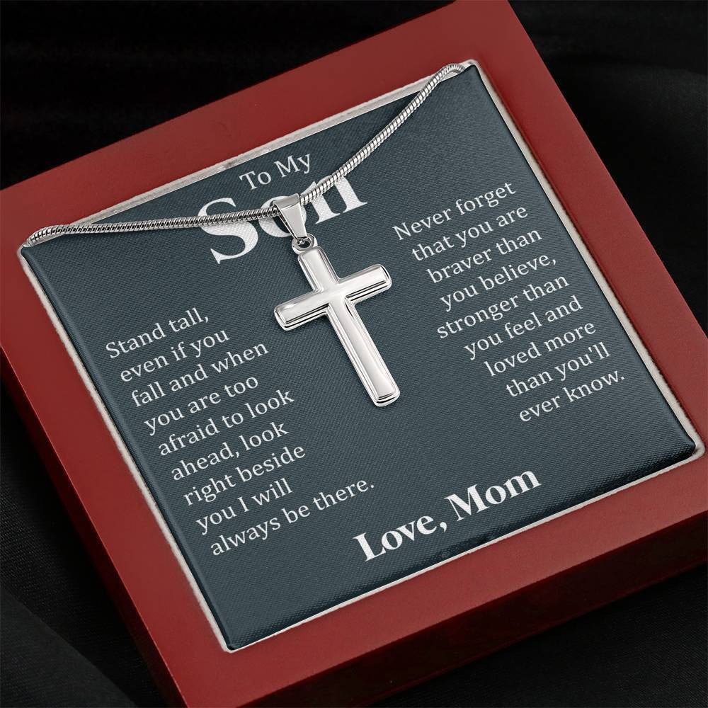 To My Son - I Will Always Be There, Cross Necklace Gift From Dad Mom, Gift To Son