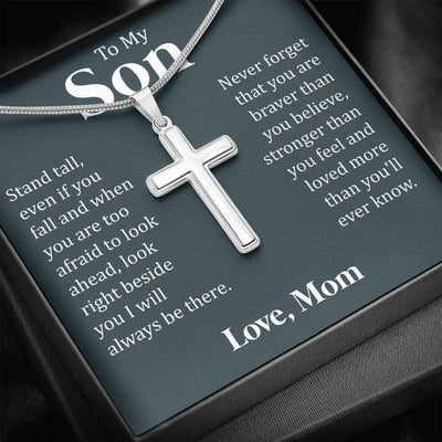 To My Son - I Will Always Be There, Cross Necklace Gift From Dad Mom, Gift To Son