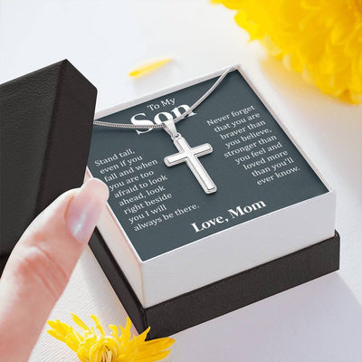 To My Son - I Will Always Be There, Cross Necklace Gift From Dad Mom, Gift To Son