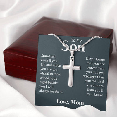 To My Son - I Will Always Be There, Cross Necklace Gift From Dad Mom, Gift To Son