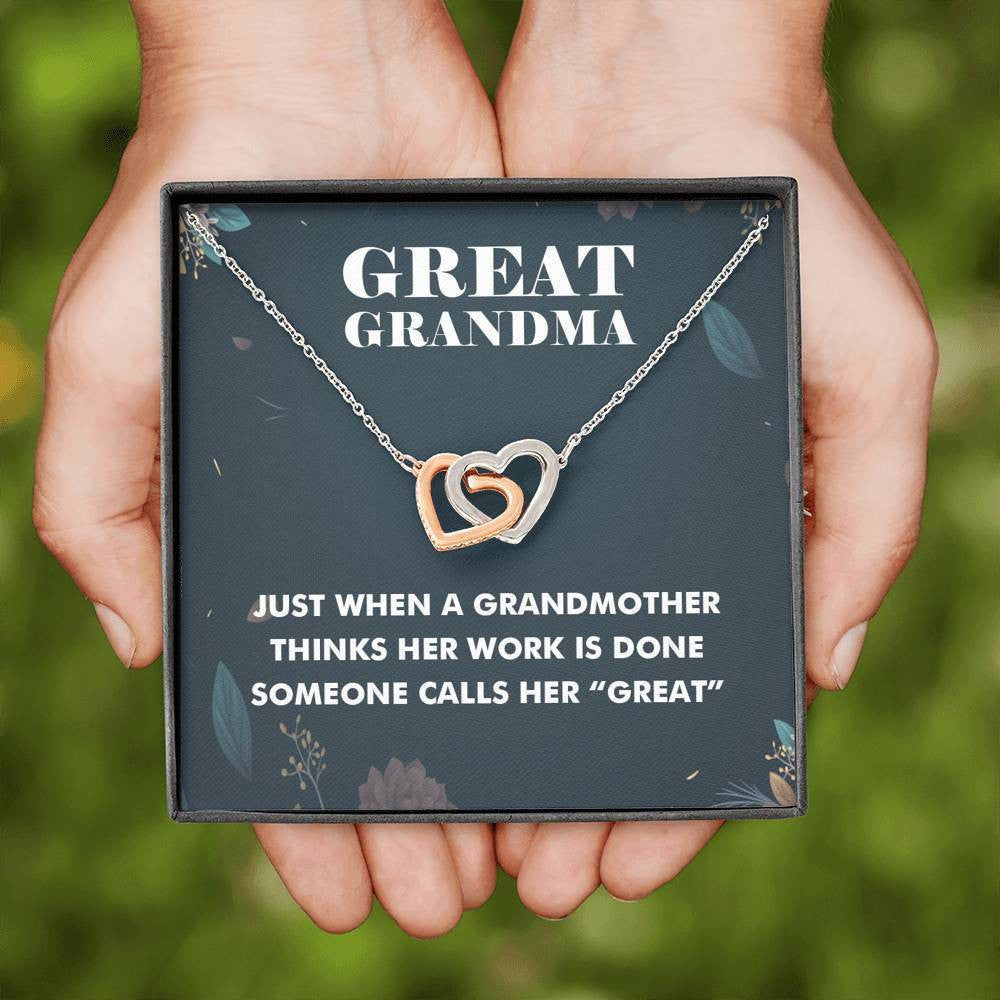 Great Grandma Silver and Gold Necklace - Interlocking Hearts Necklace