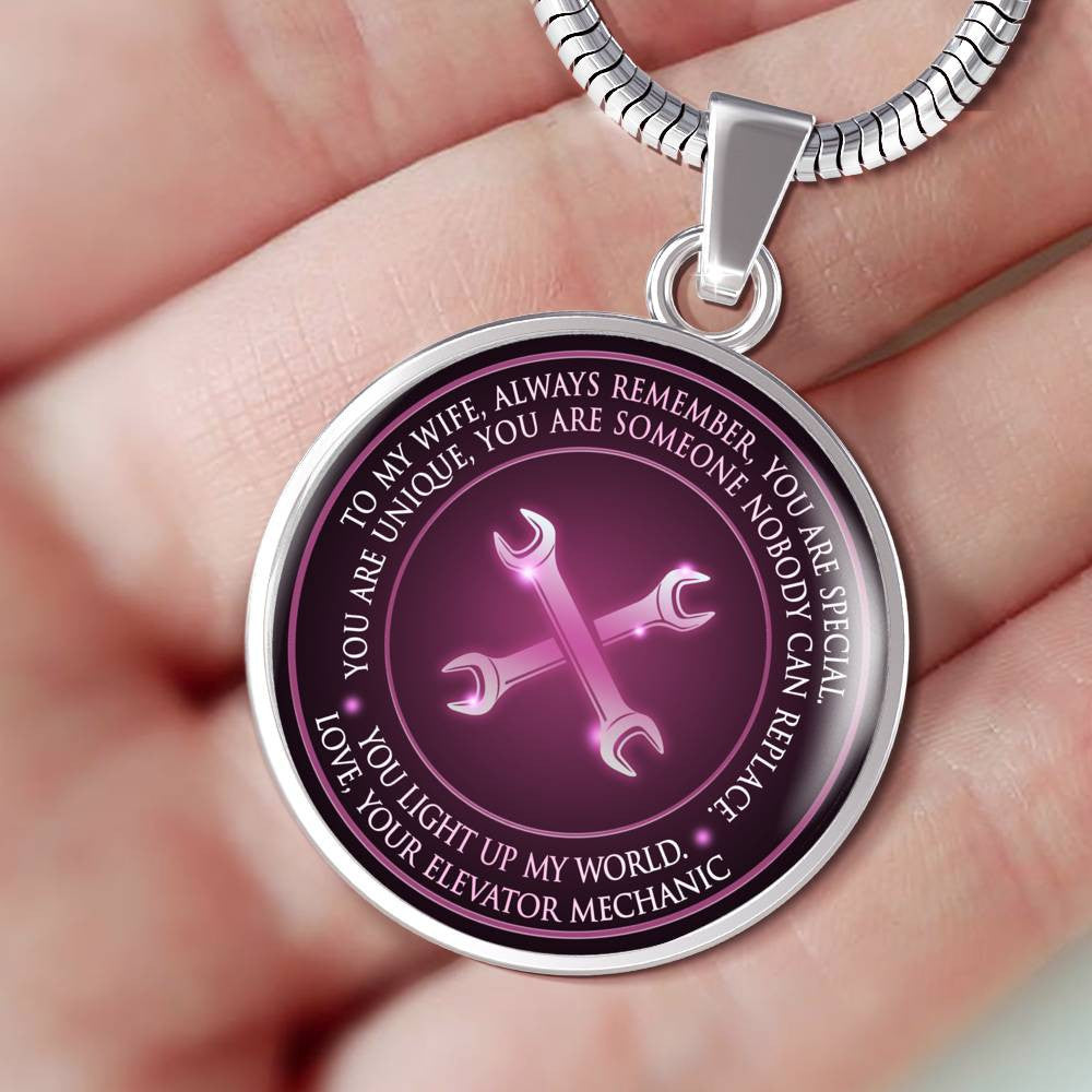 You Light Up My World. Love,Your Elevator Mechanic - Luxury Circle Pendant Necklace Perfect Gift Idea For Her/Him