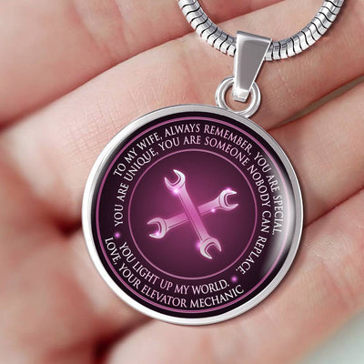 You Light Up My World. Love,Your Elevator Mechanic - Luxury Circle Pendant Necklace Perfect Gift Idea For Her/Him