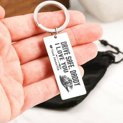 Pesonalize Fathers Day Gift For Dad - Drive Safe Daddy I Love You- Rectangle Keychain Gift For Men From Son Daughter