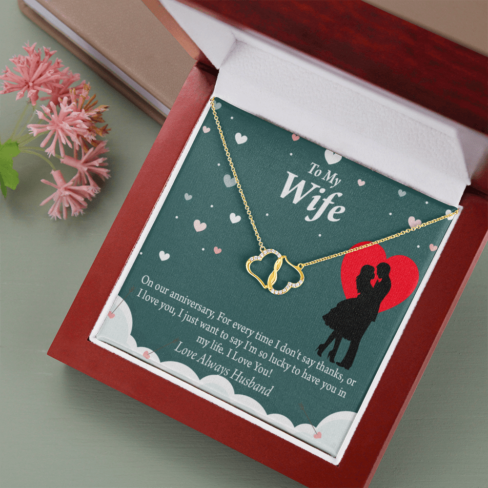 To My Wife Treaasured Anniversary Eternal Love 10K Solid Gold Heart Necklace W Pav� Set Diamonds - Everlasting Love with Luxury Box & MC