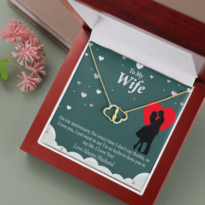 To My Wife Treaasured Anniversary Eternal Love 10K Solid Gold Heart Necklace W Pav� Set Diamonds - Everlasting Love with Luxury Box & MC