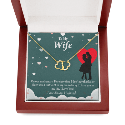 To My Wife Treaasured Anniversary Eternal Love 10K Solid Gold Heart Necklace W Pav� Set Diamonds - Everlasting Love with Luxury Box & MC