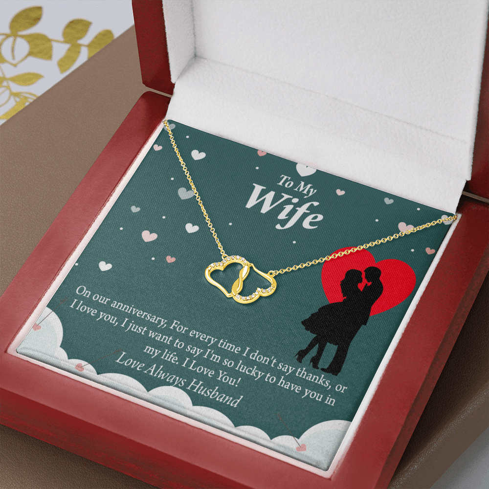 To My Wife Treaasured Anniversary Eternal Love 10K Solid Gold Heart Necklace W Pav� Set Diamonds - Everlasting Love with Luxury Box & MC
