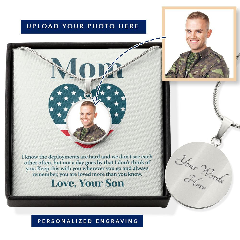 Personalized Military Son Mother's Day Photo Necklace - Luxury Circle Pendant Necklace Perfect Gift Idea For Her/Him