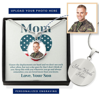 Personalized Military Son Mother's Day Photo Necklace - Luxury Circle Pendant Necklace Perfect Gift Idea For Her/Him
