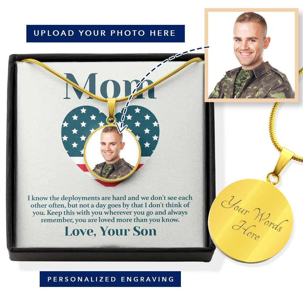 Personalized Military Son Mother's Day Photo Necklace - Luxury Circle Pendant Necklace Perfect Gift Idea For Her/Him