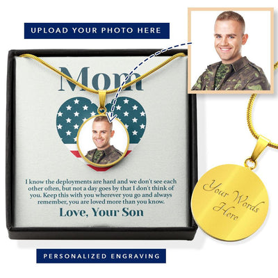 Personalized Military Son Mother's Day Photo Necklace - Luxury Circle Pendant Necklace Perfect Gift Idea For Her/Him
