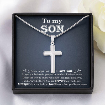 To My Son, Gift For Son, Never Forget That I Love You, Cross Necklace Gift From Dad Mom