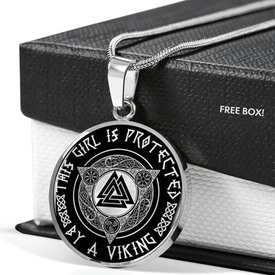 This Girl Is Protected By A Viking - Luxury Circle Pendant Necklace Perfect Gift Idea For Her/Him