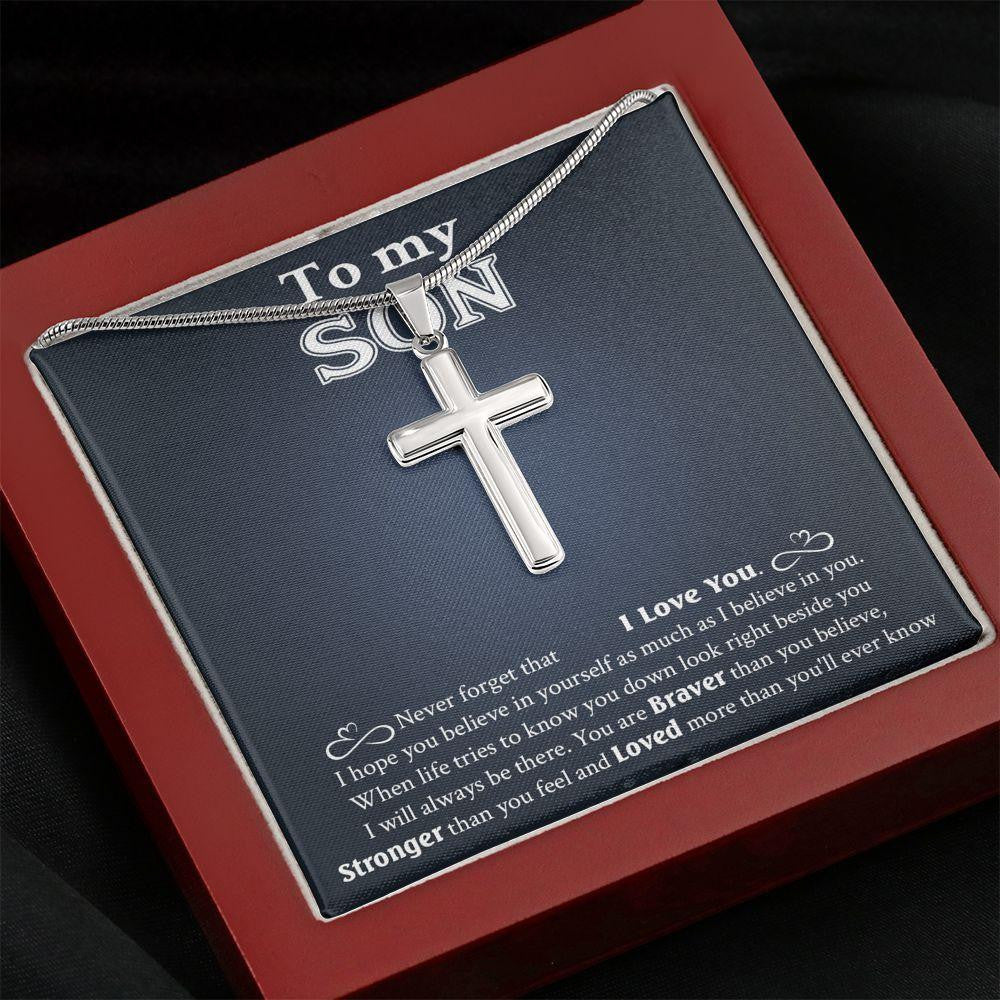 To My Son, Gift For Son, Never Forget That I Love You, Cross Necklace Gift From Dad Mom