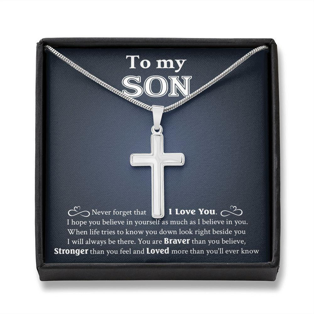 To My Son, Gift For Son, Never Forget That I Love You, Cross Necklace Gift From Dad Mom