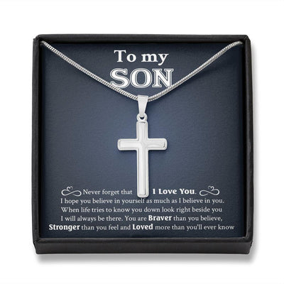 To My Son, Gift For Son, Never Forget That I Love You, Cross Necklace Gift From Dad Mom