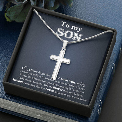 To My Son, Gift For Son, Never Forget That I Love You, Cross Necklace Gift From Dad Mom