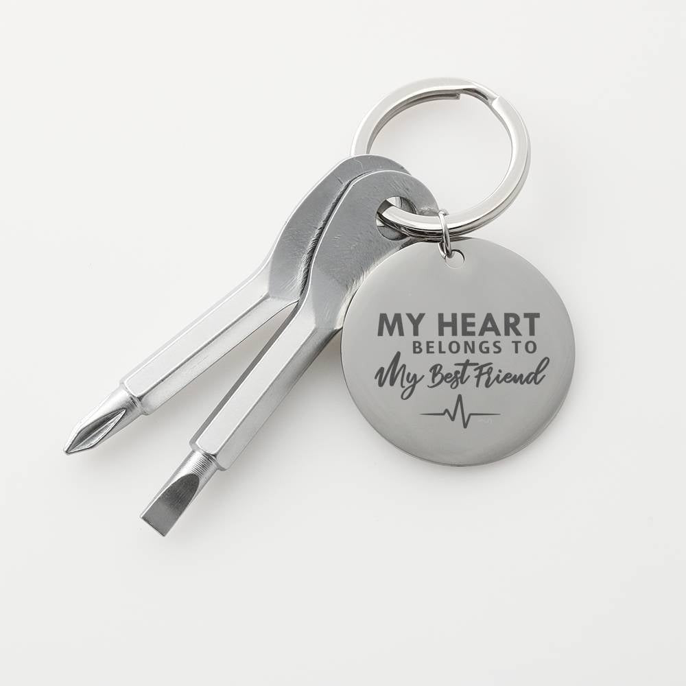 My Heart Belong To My Bestfriend Personalize Screwdriver Keychain, Custom Gift For Friend