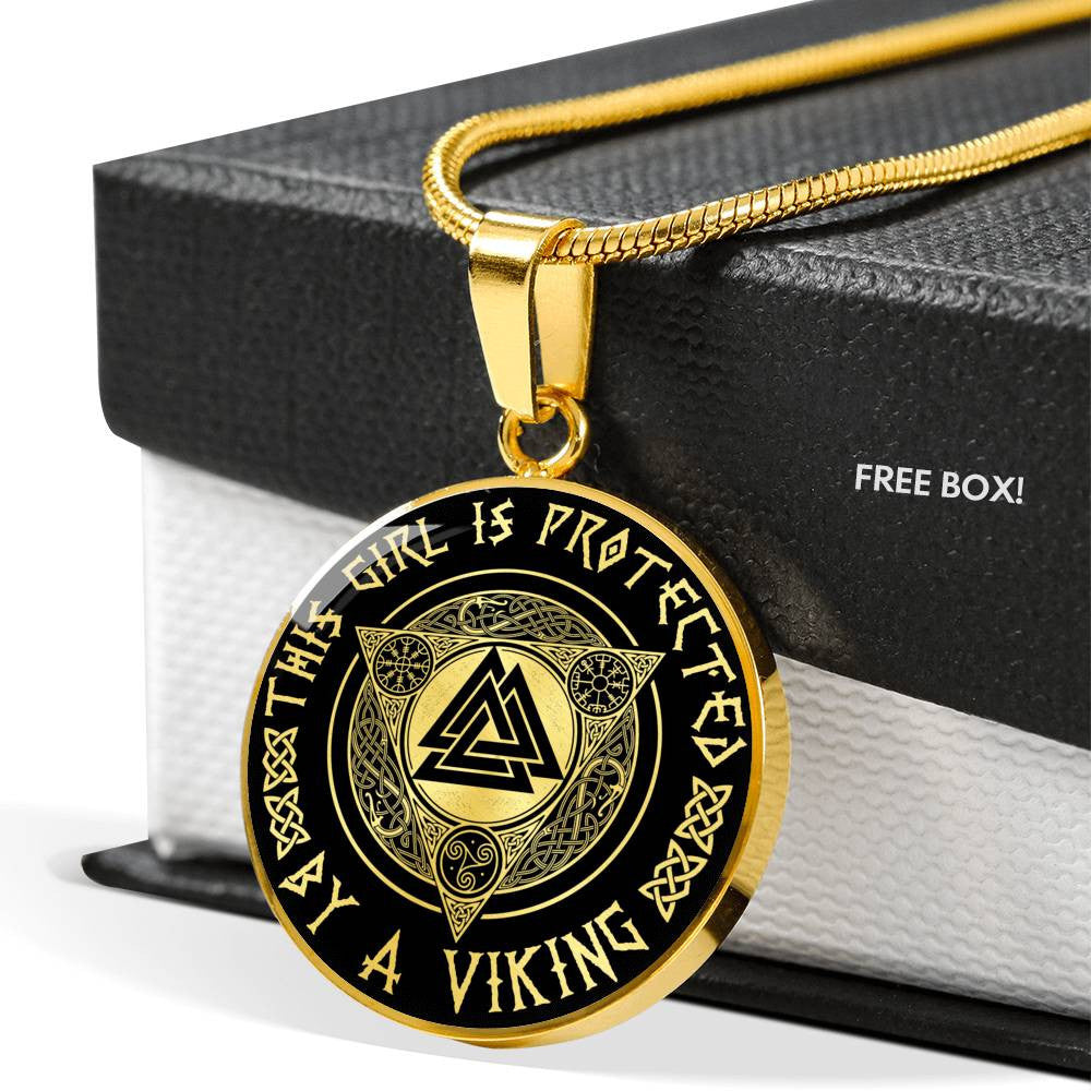 This Girl Is Protected By A Viking - Luxury Circle Pendant Necklace Perfect Gift Idea For Her/Him
