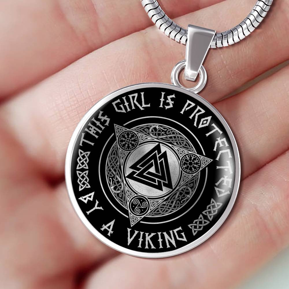 This Girl Is Protected By A Viking - Luxury Circle Pendant Necklace Perfect Gift Idea For Her/Him