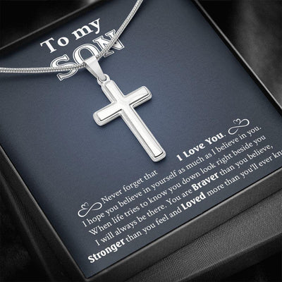 To My Son, Gift For Son, Never Forget That I Love You, Cross Necklace Gift From Dad Mom
