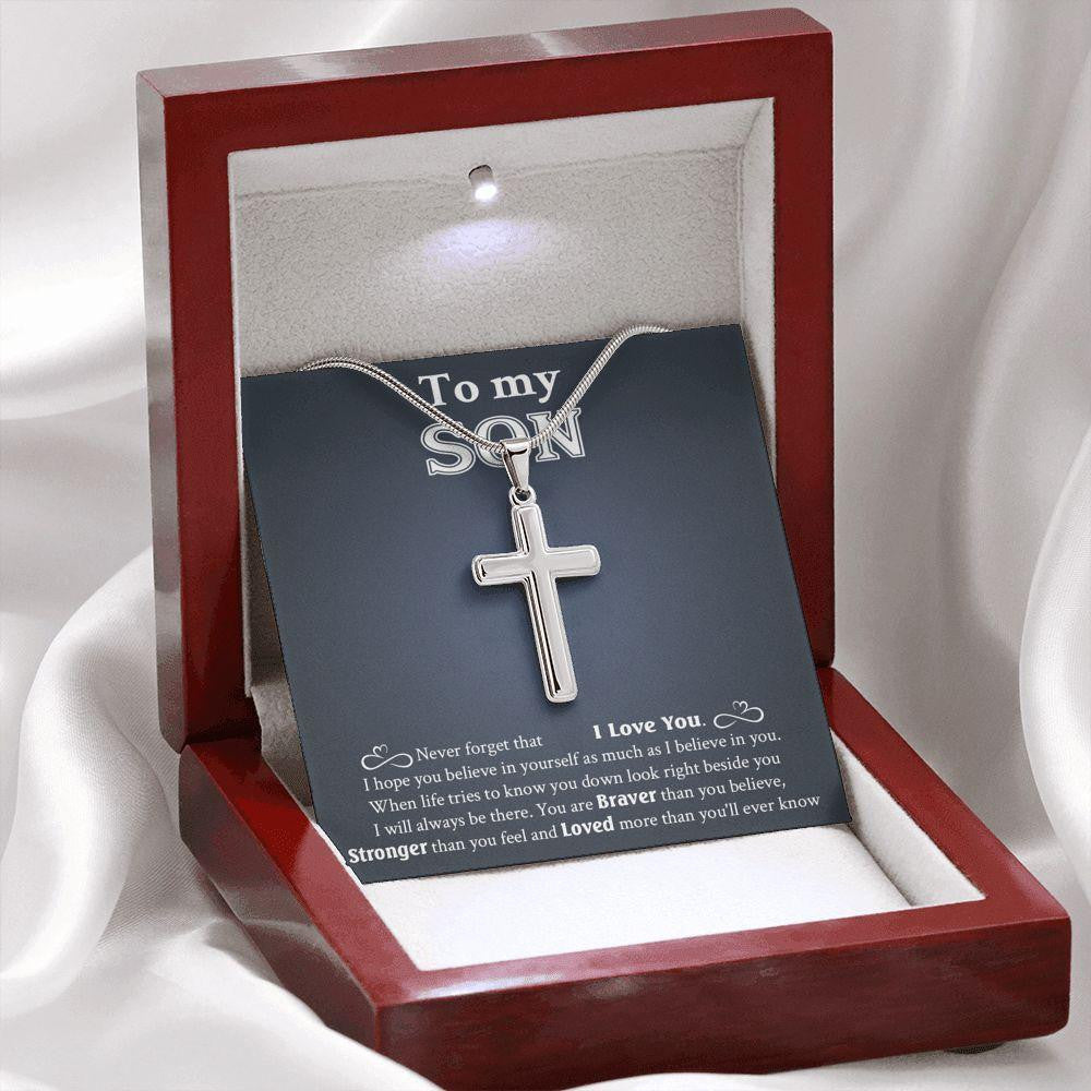 To My Son, Gift For Son, Never Forget That I Love You, Cross Necklace Gift From Dad Mom