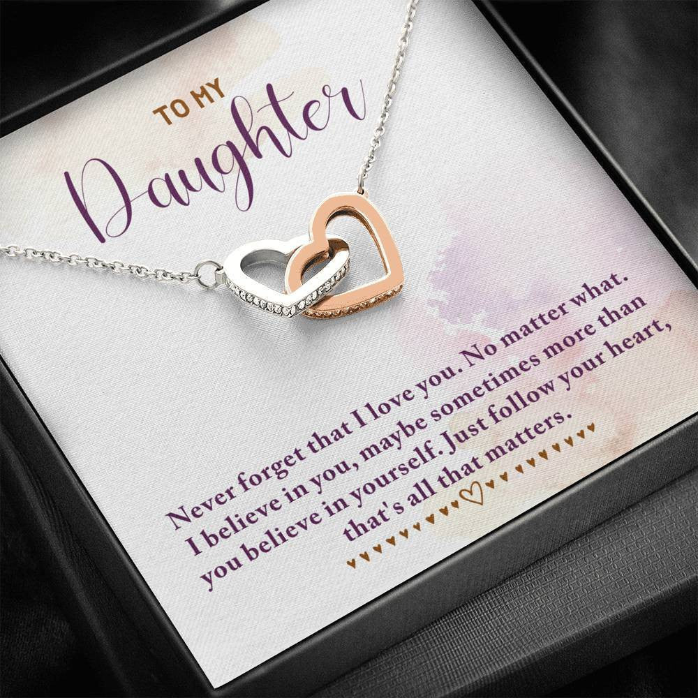 Luxury Gifts For Her - To My Daughter Love From Mom Mother's Day - Interlocking Heart Necklace Gift Idea