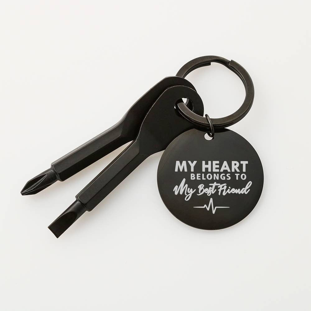 My Heart Belong To My Bestfriend Personalize Screwdriver Keychain, Custom Gift For Friend
