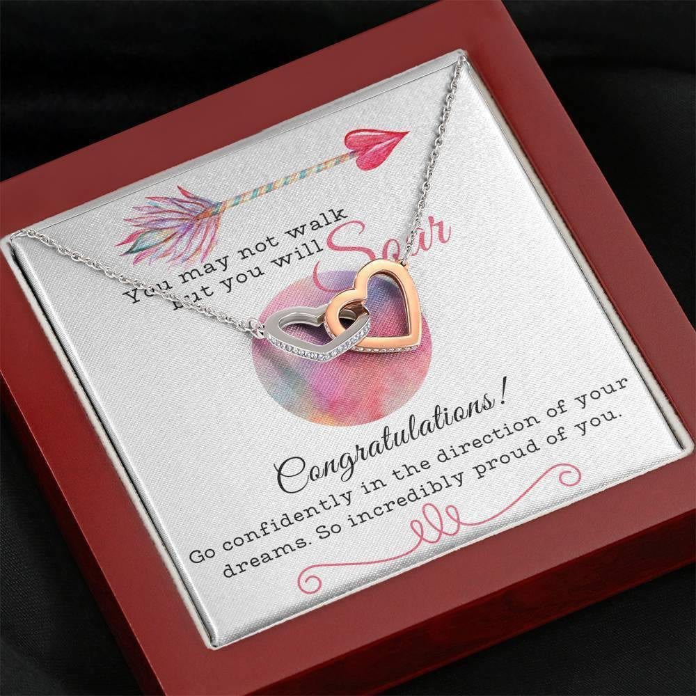 On Your Graduation - Congratulations, Go Confidently in the direction of your dreams - Interlocking Hearts Necklace Gift Idea