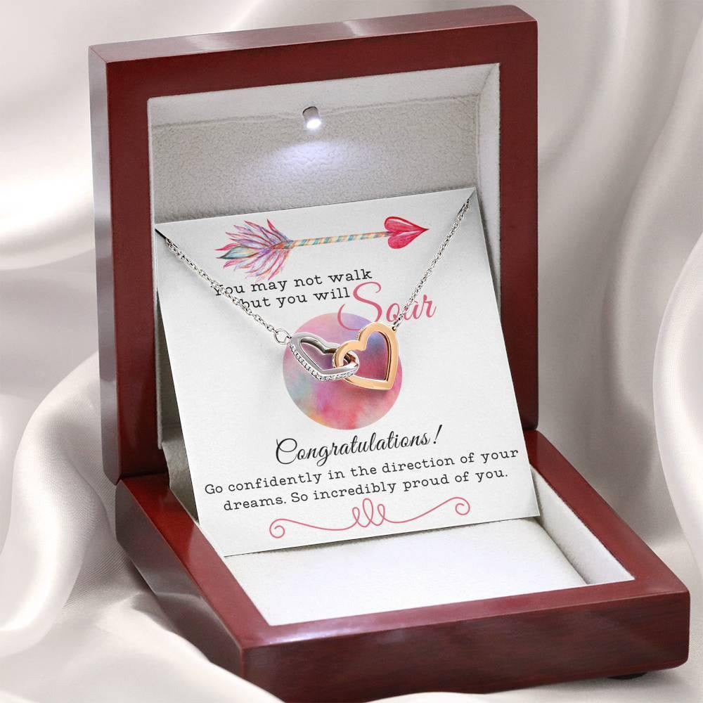 On Your Graduation - Congratulations, Go Confidently in the direction of your dreams - Interlocking Hearts Necklace Gift Idea