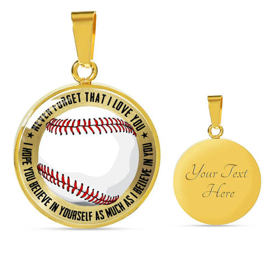 Baseball Necklace - Believe In Yourself - Luxury Circle Pendant Necklace Perfect Gift Idea For Her/Him